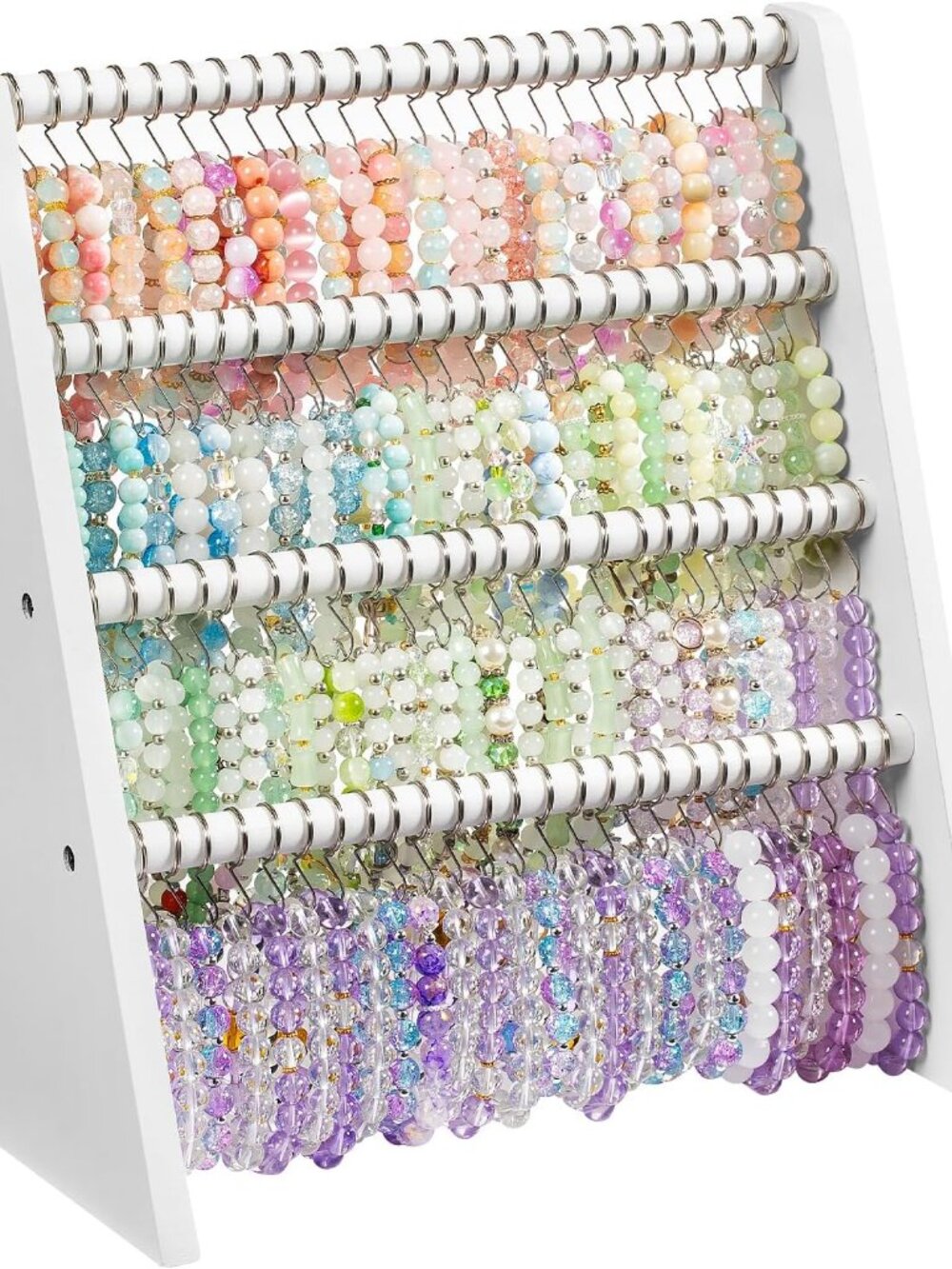 Elegant 4-Tier Wooden Bracelet Display Stand with 100 Hooks